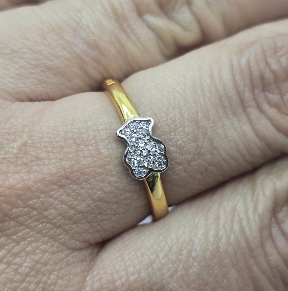 Tous Yellow and White Tone Gen Ring Bear Motif Size 7